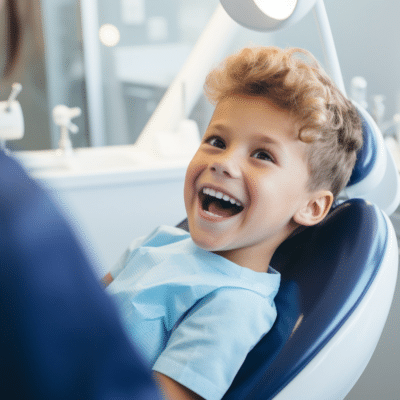 Young boy at a dental visit, smiling